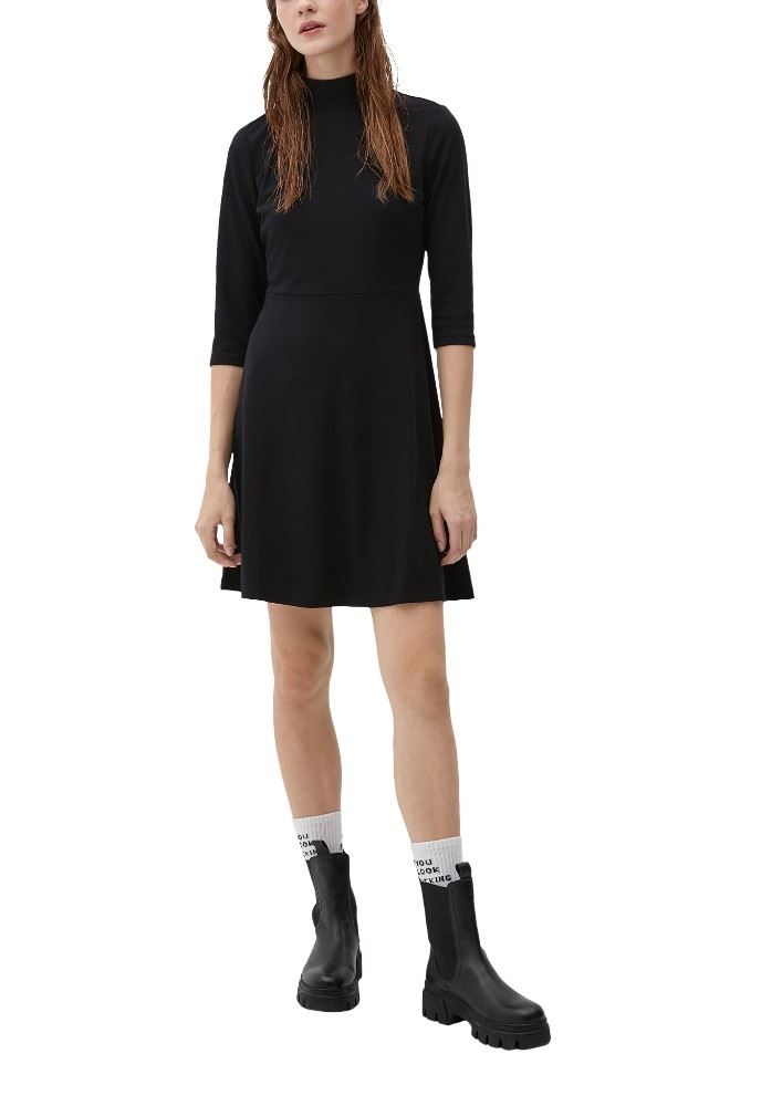 QS designed by Kleid mit Stehkragen lila, schwarz S22  2124277 