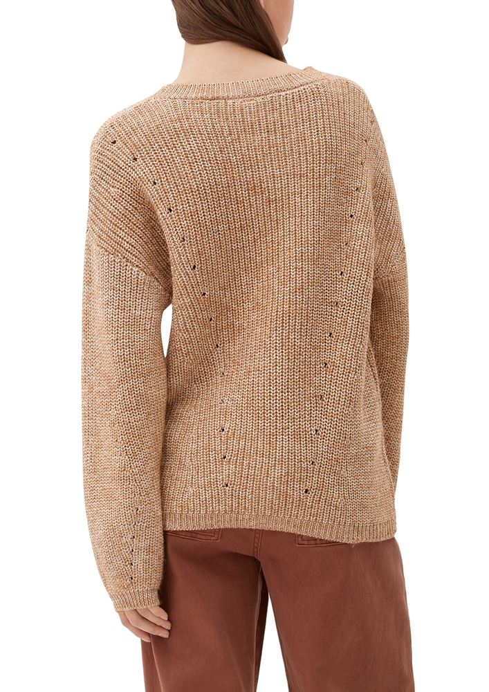 QS designed by Pullover Ajourmuster Rundhalsausschnitt weiß, braun, schwarz S22 2119037 