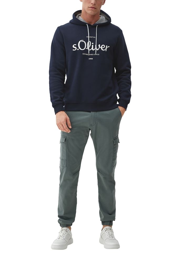 s.Oliver Herren Sweatshirt Logo- Print Kapuze blau,grau S22 2122819 XXL | 9700 GREY/BLACK | 