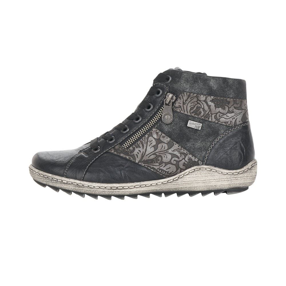 Remonte Stiefelette Schnürstiefel Reißverschluss Tex Membran Wechselfußbett schwarz grau  R1497-45 