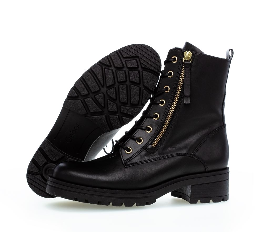 Gabor Damen Schnürstiefelette Schnürboots Leder Reißverschluss Wechselfußbett schwarz S22 92.785.67 6,5 | schw(Flausch/go | G