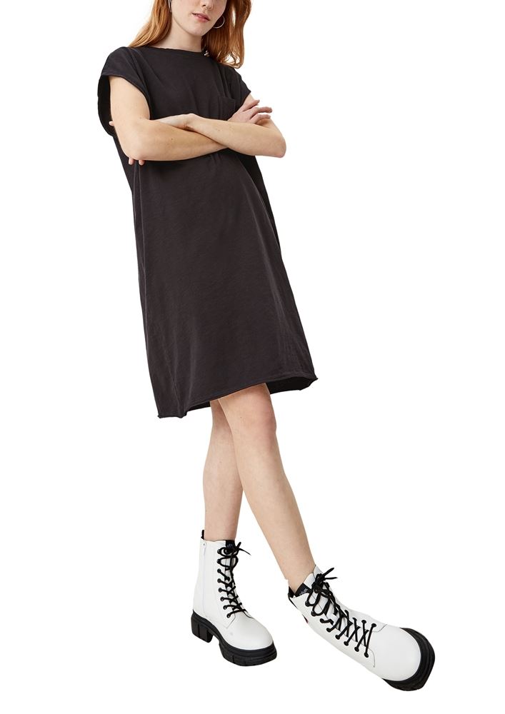 QS designed by Jerseykleid oversized Brusttasche orange, schwarz S12 2112905 XS | 9999 black | 