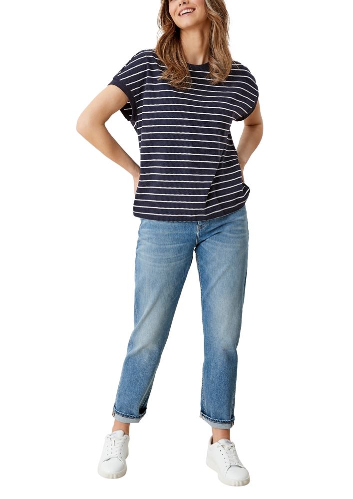 s.Oliver Damen  T-Shirt überschnittene Schulter Streifen rot blau S12 2112331 