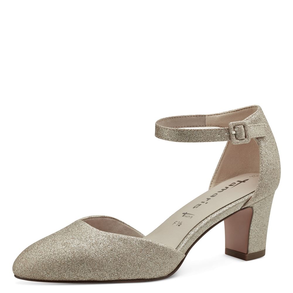 Tamaris Pumps Riemchen TOUCHit- Fußbett Glitzereffekt weiß, gold S13  1-1-24432-20 39 | 967 LT.GOLD GLA | 