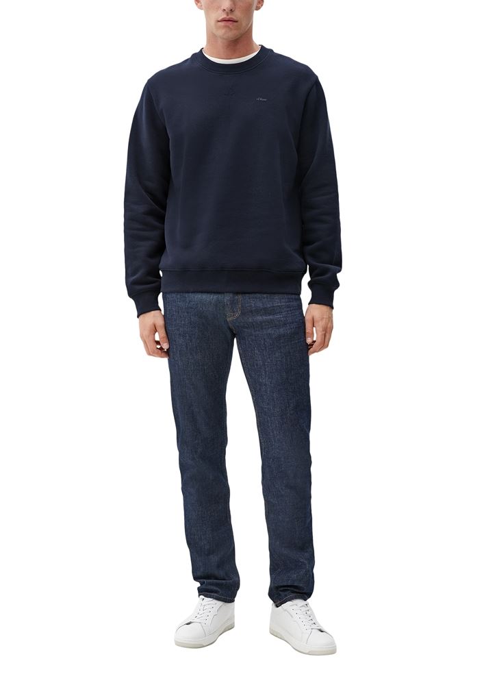 s. Oliver Herren Sweatshirt Rundhalsausschnitt Rippbündchen Logo rot, schwarz S22 2122820 