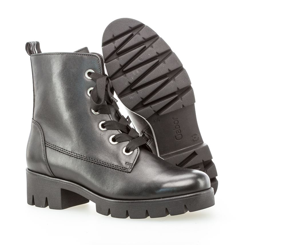 Gabor Bikerboot Schnürboot Leder Blockabsatz Wechselfußbett schwarz S22 91.711.27 
