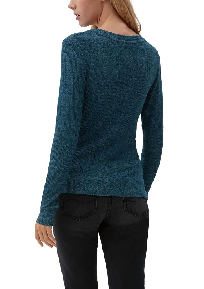 QS designed by Longsleeve mit Rippstruktur orange, blau, grau S13  2126046 