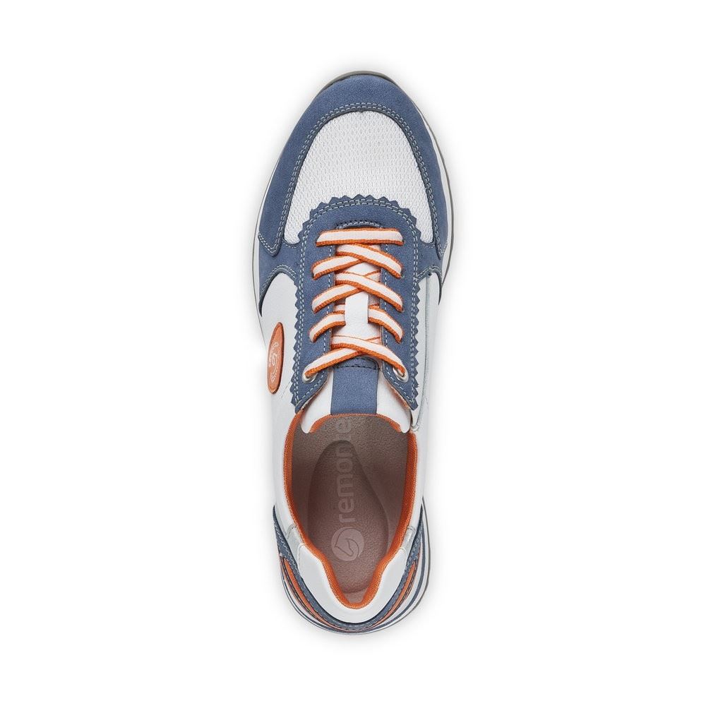 Remonte Sneaker Schnürer Leder blau kombi softfoam Wechselfußbett  R2527-15 38 | jeans/weiss/wei | F