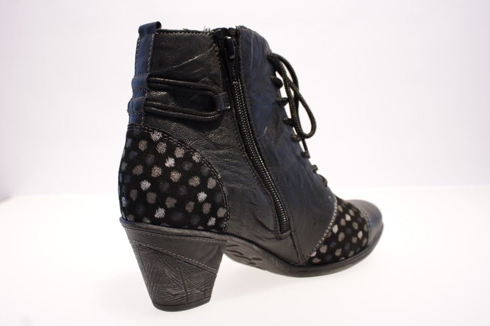 Remonte Stiefelette Schnürstiefel Leder Absatz Reißverschluss schwarz D8786-04 