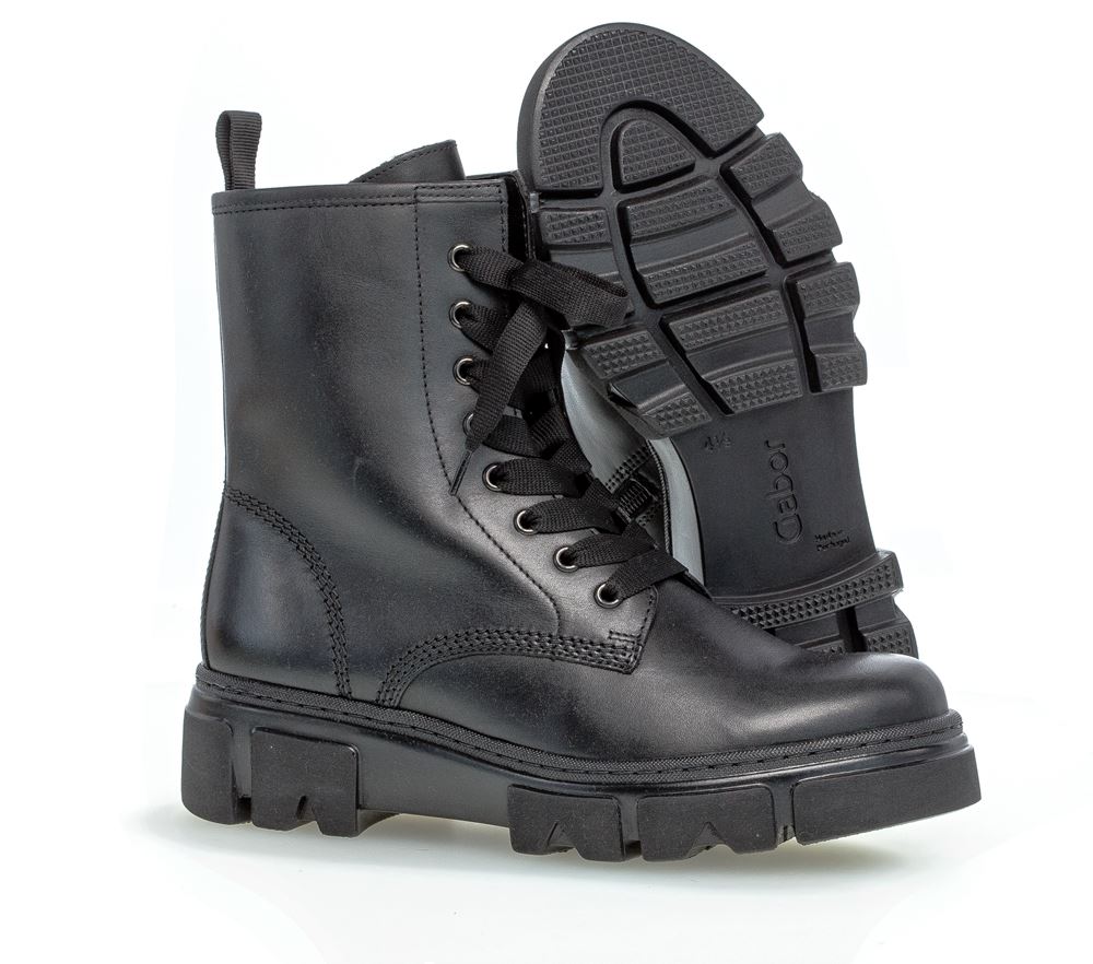 Gabor Bikerboot Schnürstiefelette Leder Wechselfußbett schwarz S22 91.730.27 