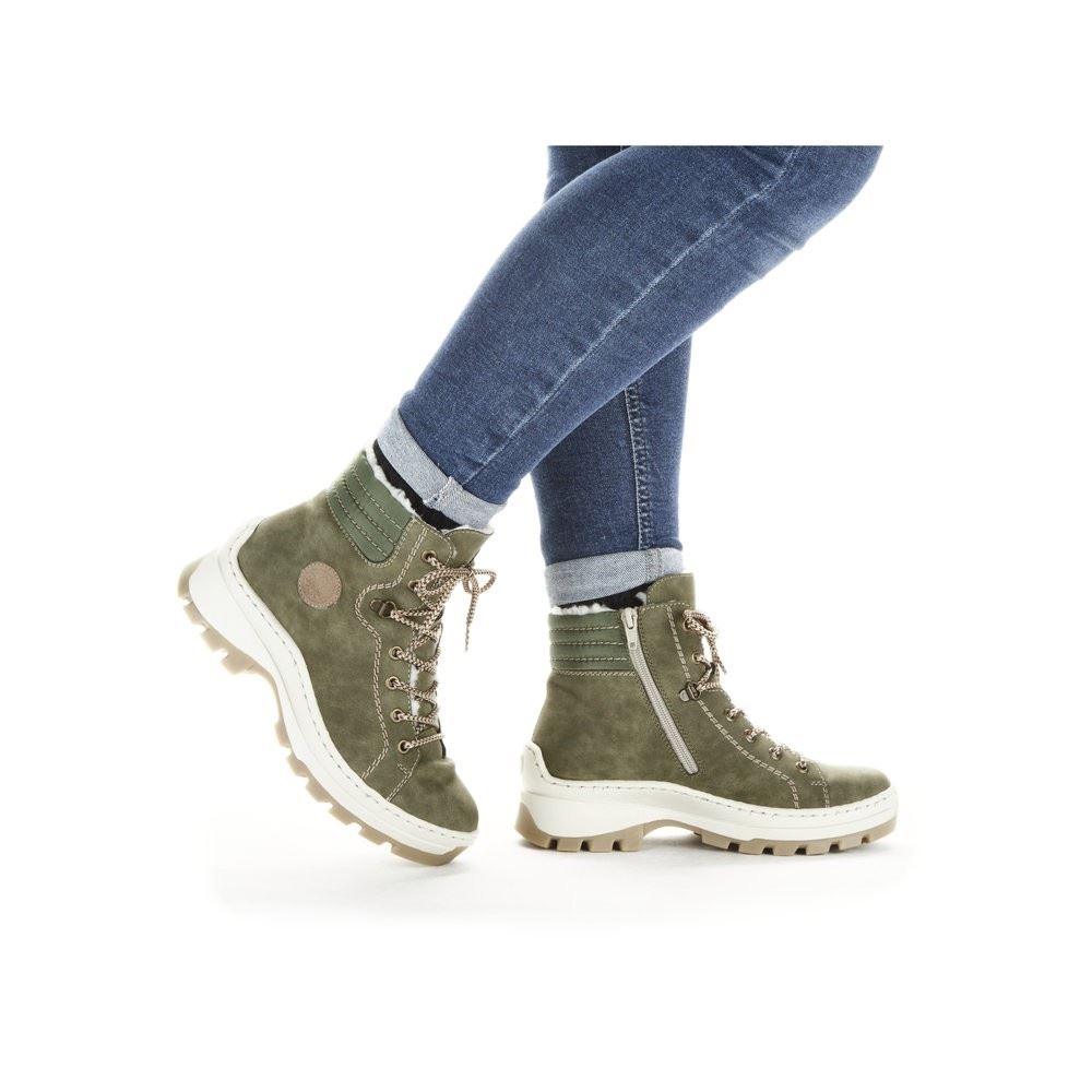 Rieker Antistress Damen Schnürboot markanter Sohle Warmfutter grün S22 X9334-54 36 | liane/fango/oli | F
