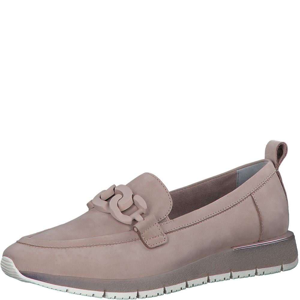 Tamaris Slipper Loafer Schlupfschuh Leder Wechselfußbett Kettendetail rosa, weiß S13 1-1-24711-30 38 | 117 WHITE LEATH | 