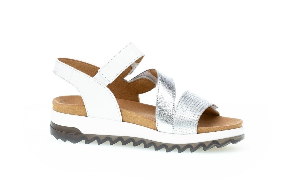 Gabor Sandale 3fach Klett Leder silber 66.742.60 4,5 | silber/weiss | G