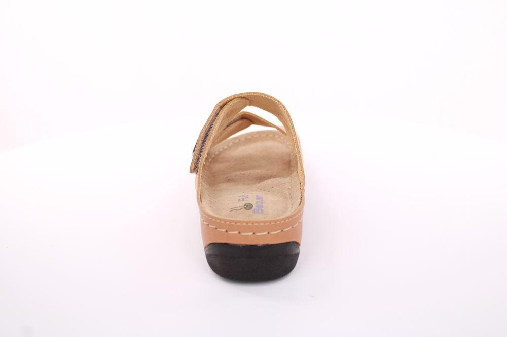 Fußbequem Damen Pantolette Leder Klettverschluss braun, grau S13 2000 