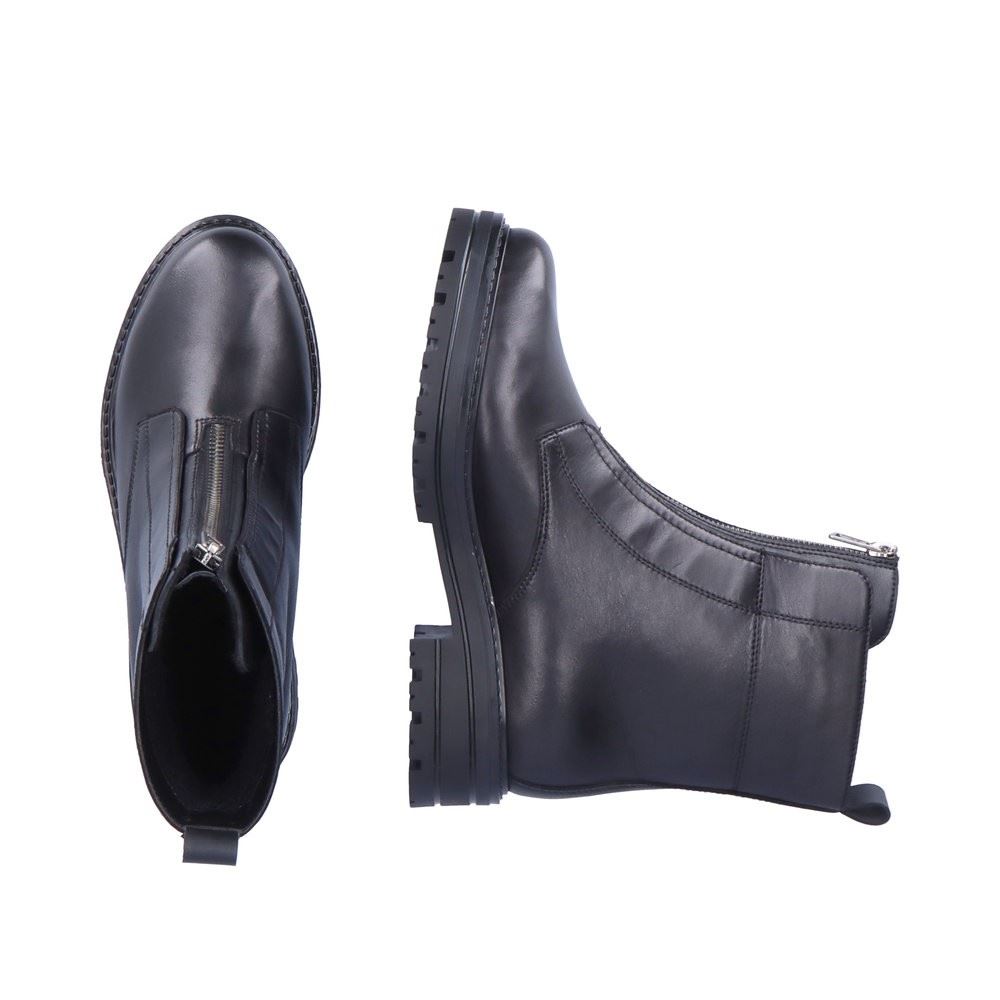 Remonte Damen Biker- Boots Leder Warmfutter Schurwolle Frontreißverschluss Wechselfußbett schwarz S22 D2280-01 37 | schwarz/schwarz | G