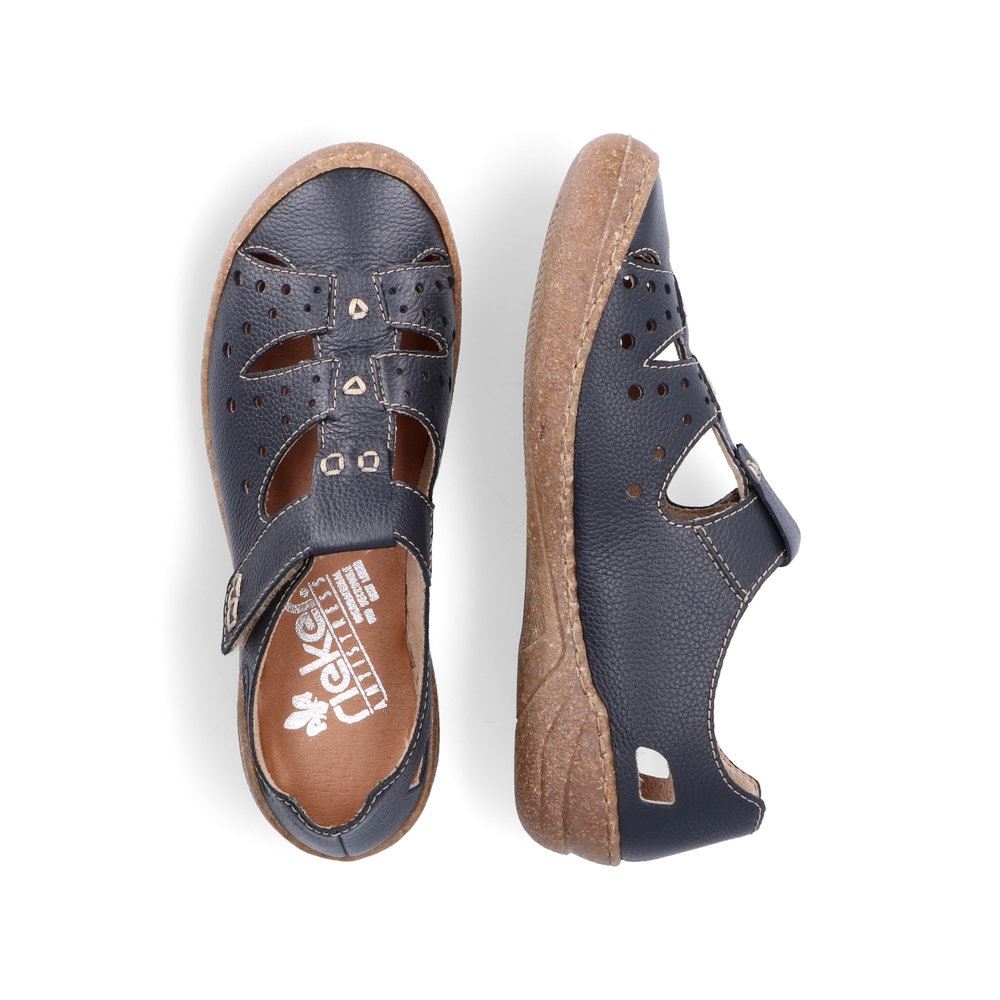 Rieker Antistress Damen Slipper Lochmuster Leder Klettverschluss blau S13 54555-14 