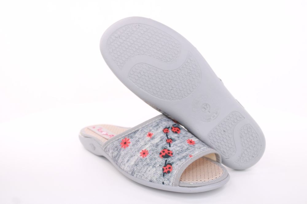 s`knöpfli Damen Pantolette Marienkäfer- Motiv grau S13 Z28649 