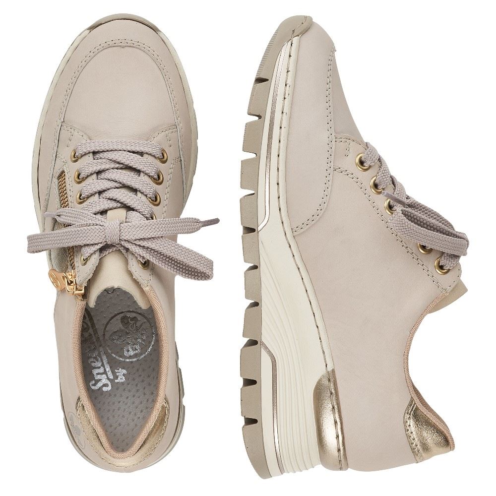 Rieker Antistress Damen Sneaker Keilabsatz Reißverschluss Leder  beige S12 N8322-60 