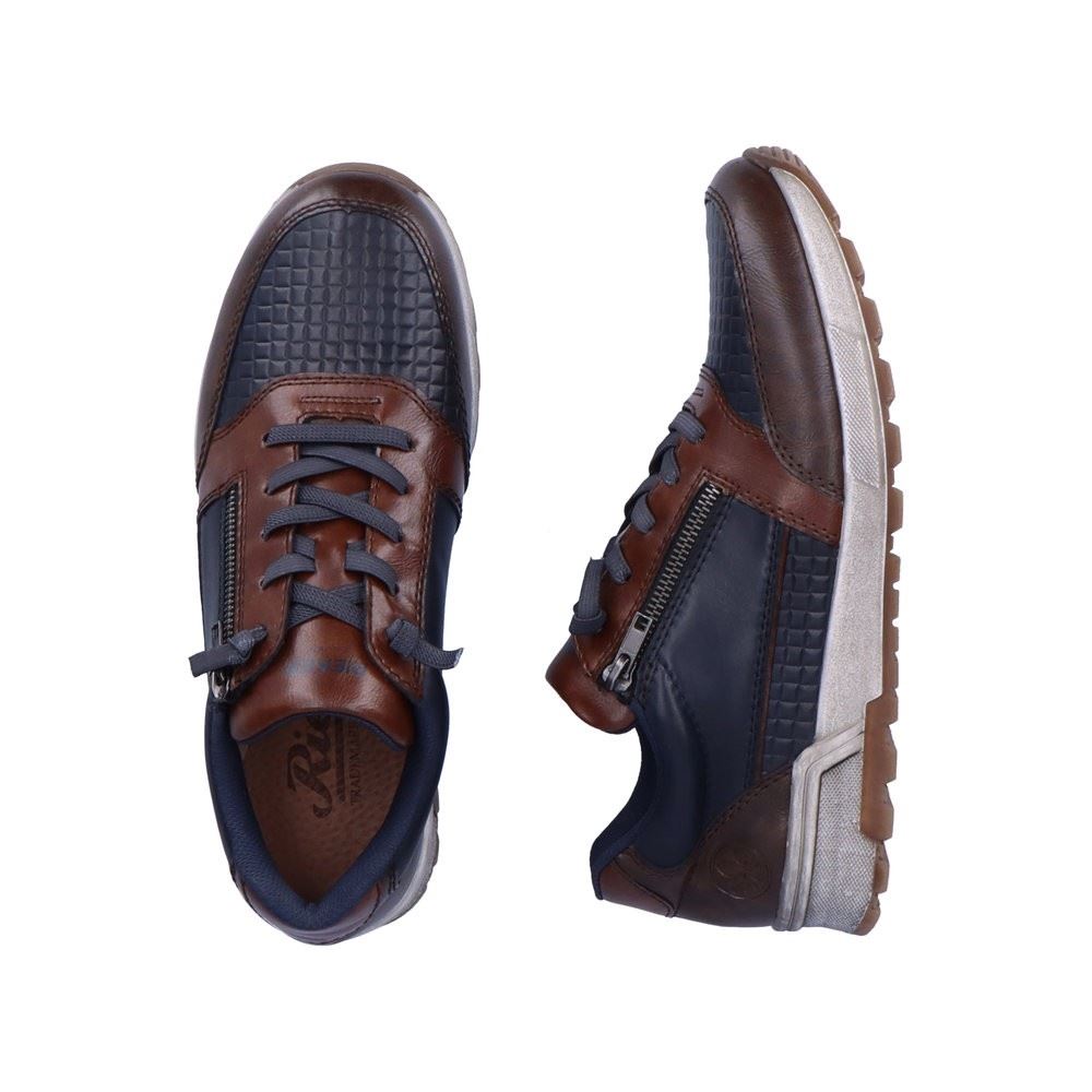 Rieker Antistress Herren Schnürhalbschuh Sneaker Leder Reißverschluss blau S22 15163-14 