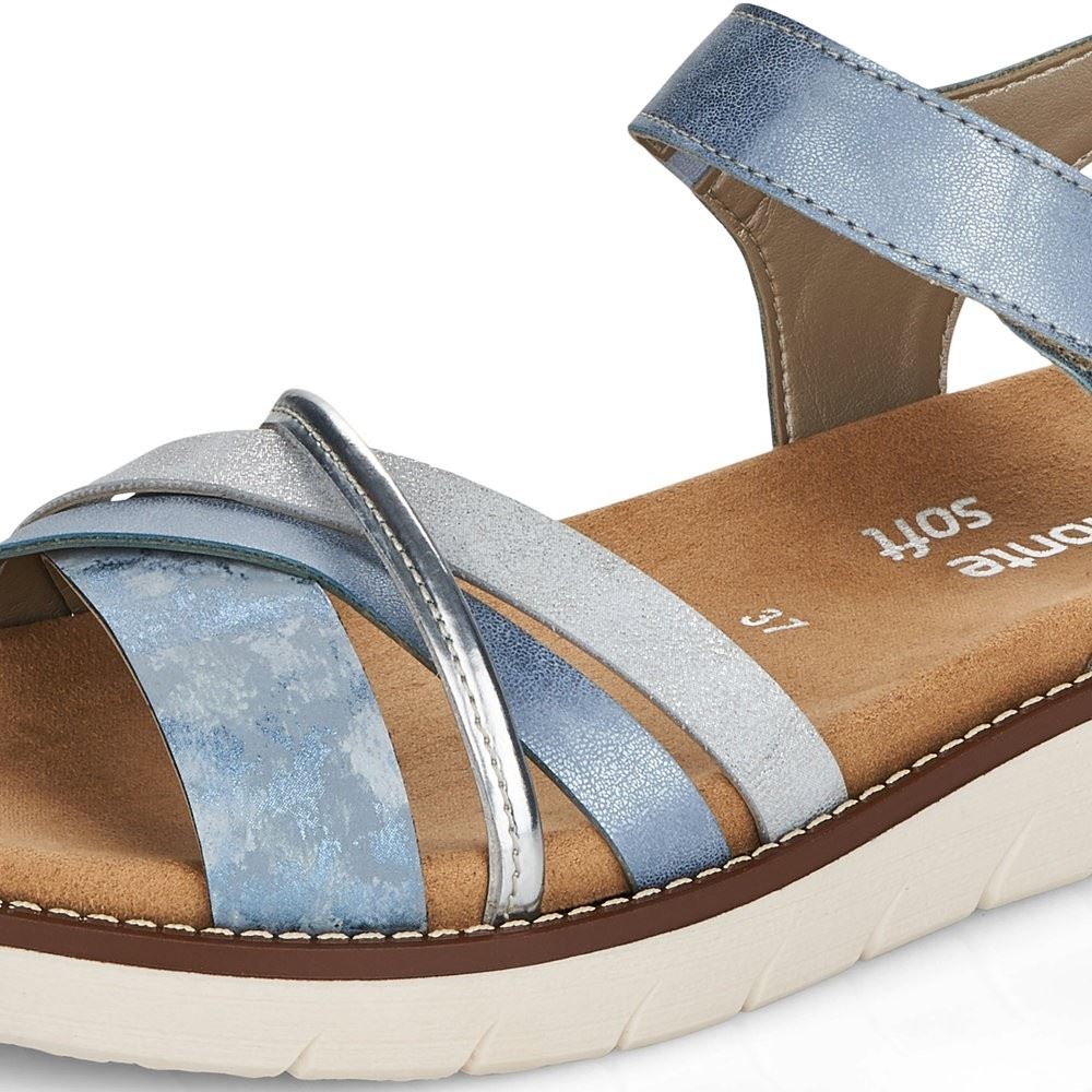 Remonte Sandale Metallic Klettverschluss blau silber D2058-12 40 | heaven/argento/ | F