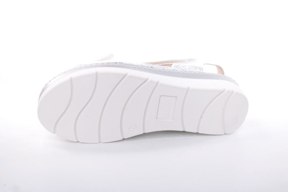 Fußbequem Damen Sandale Wechselfußbett metallisch glänzend weiß S13 10201 