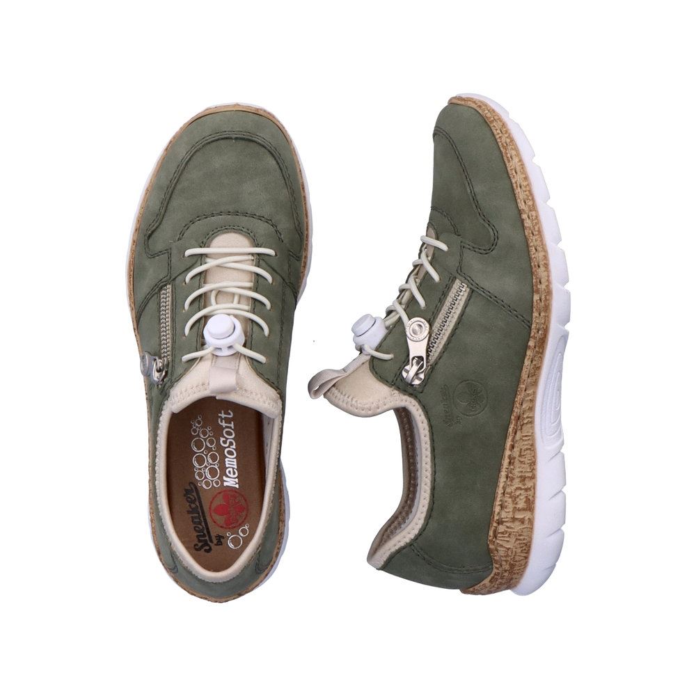 Rieker Antistress Damen Slipper Memosoft Decksohle Schnellschnürung grün S13 N42G0-52 