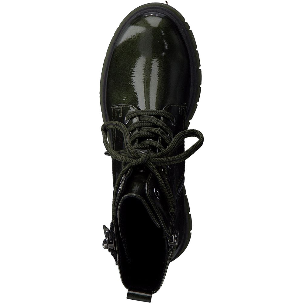 MARCO TOZZI by Guido Maria Kretschmer Schnürboots Schnürstiefelette Lack- Optik beige,grün S22  2-2-85200-29 