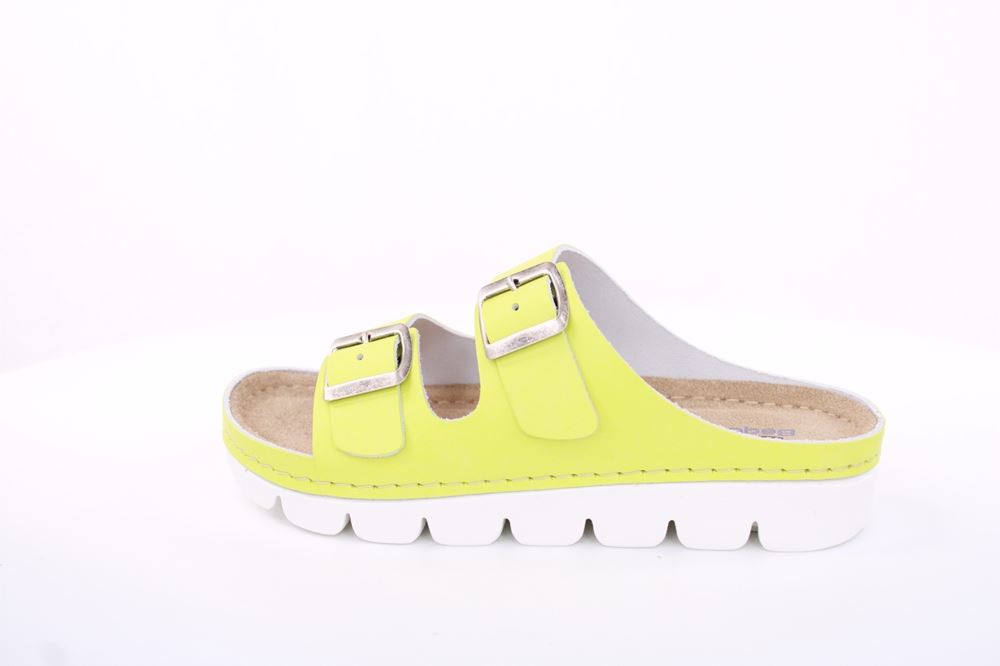 Fußbequem Damen Pantolette Leder gelb, pink S13 9002 