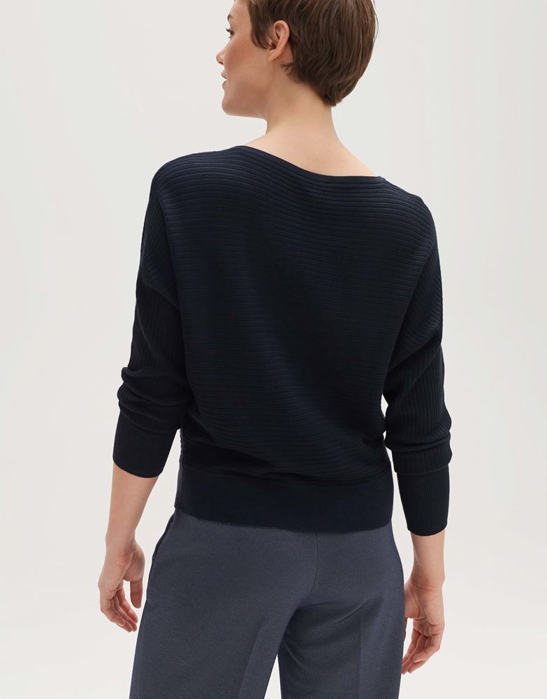 OPUS Strickpullover Pisol ECOVERO™ Viskose Mix U-Boot Ausschnitt  kurze Silhouette rosa, blau S13 10142110298171 40 | 60020 coal blue | 