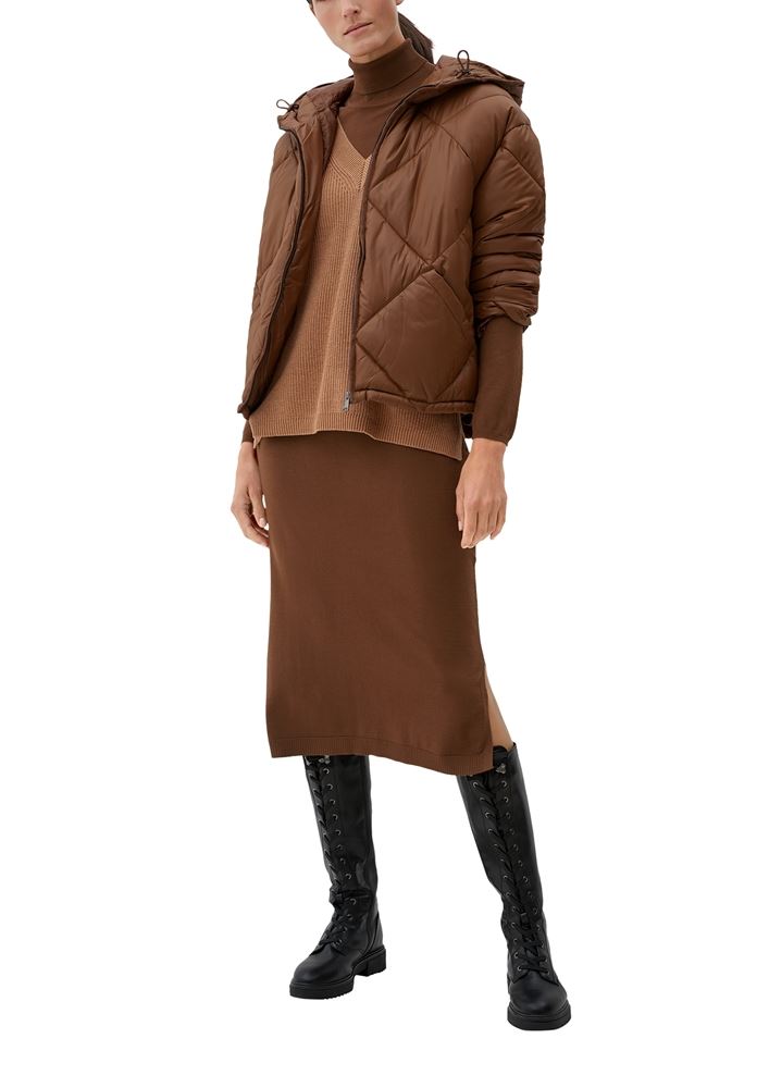 s.Oliver Damen Strickkleid Viskosemix Rippbündchen braun schwarz S22 2121299 