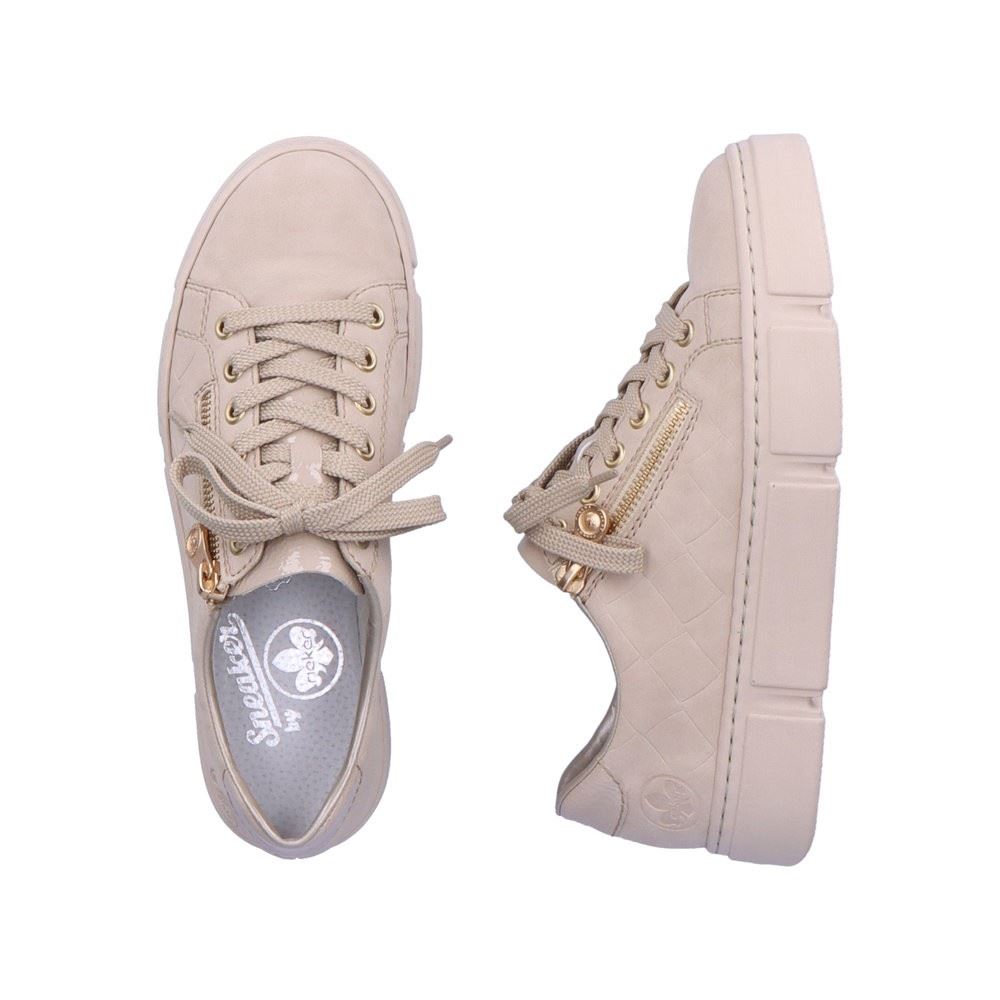 Rieker Antistress Damen Schnürschuh Sneaker Schalensohle Karo-Prägung Reißverschluss beige S22 N5935-62 41 | ginger/cliff | F