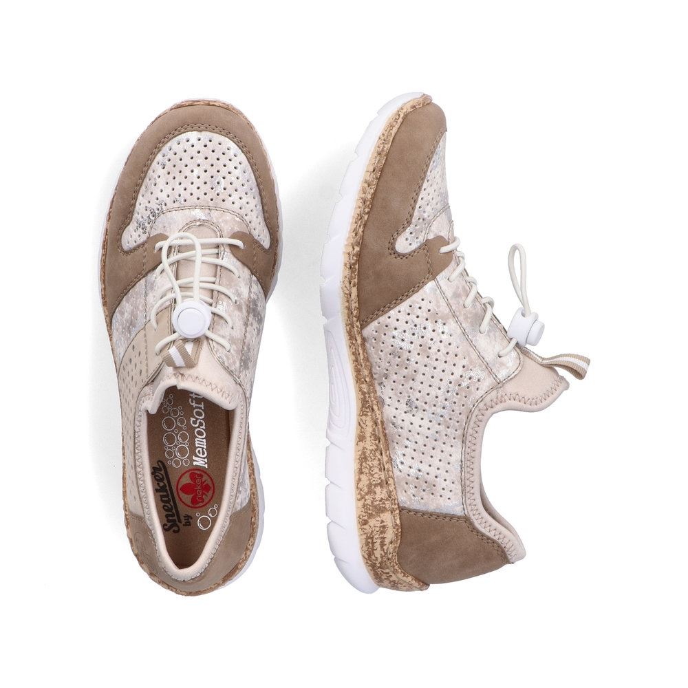 Rieker Antistress Damen Slipper Sneaker Schnellschnürung Lochmuster beige S13 N4255-60 