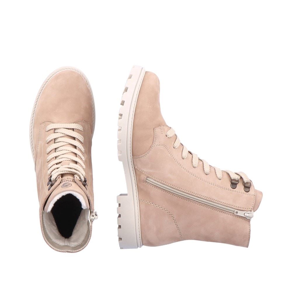 Remonte Damen Schnürstiefel Schnürboots Rauleder Warmfutter Wechselfußbett beige S22 D8479-21 