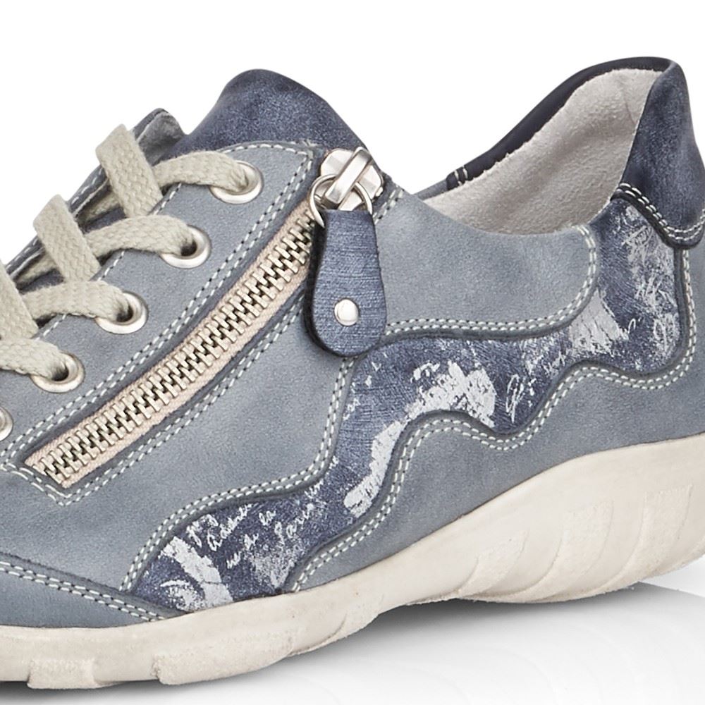 Remonte Sneaker Schnürer Leder Reißverschluss blau kombi R3416-14 