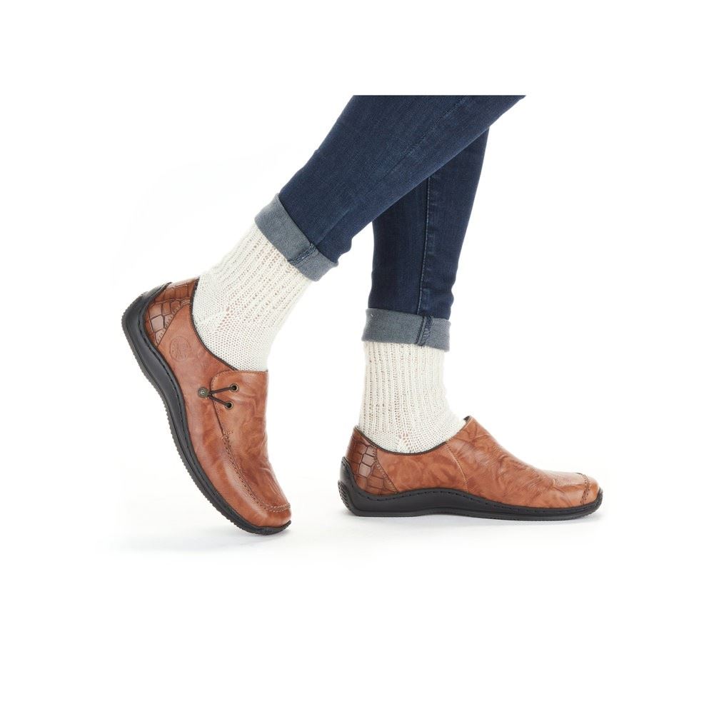 Rieker Antistress Damen Slipper Schlupfschuh Leder braun S22 L1750-22 37 | cuoio/palisande | E