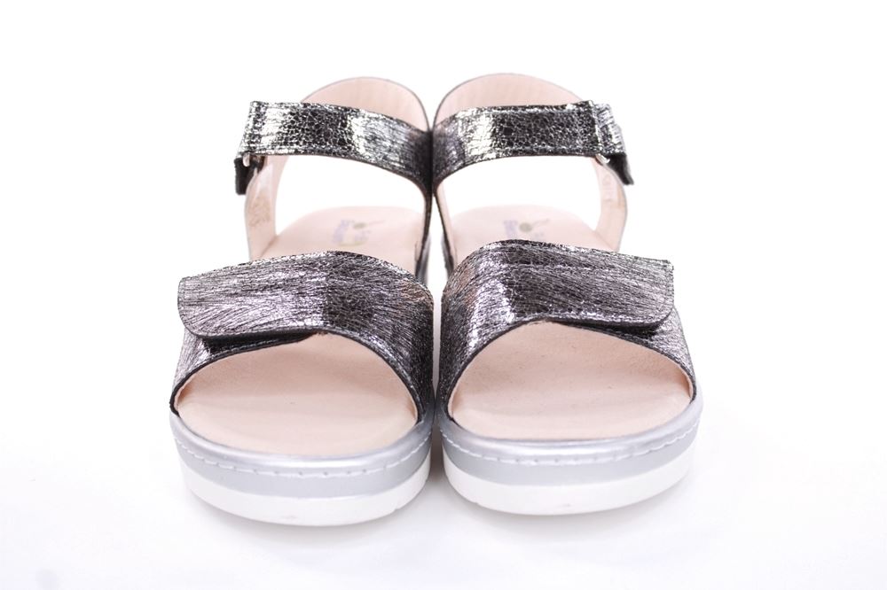 Fußbequem Damen Sandale Wechselfußbett metallisch glänzend schwarz S13 10101 