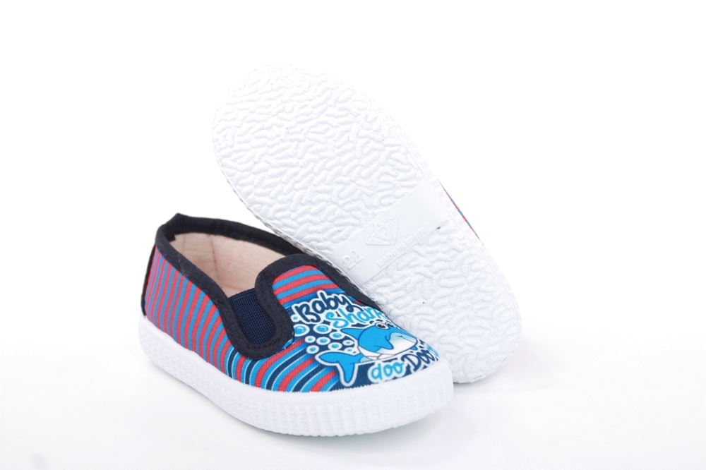 s`knöpfli Kinder Hausschuh Schlupfschuh Hai- Motiv blau S13 V28803 