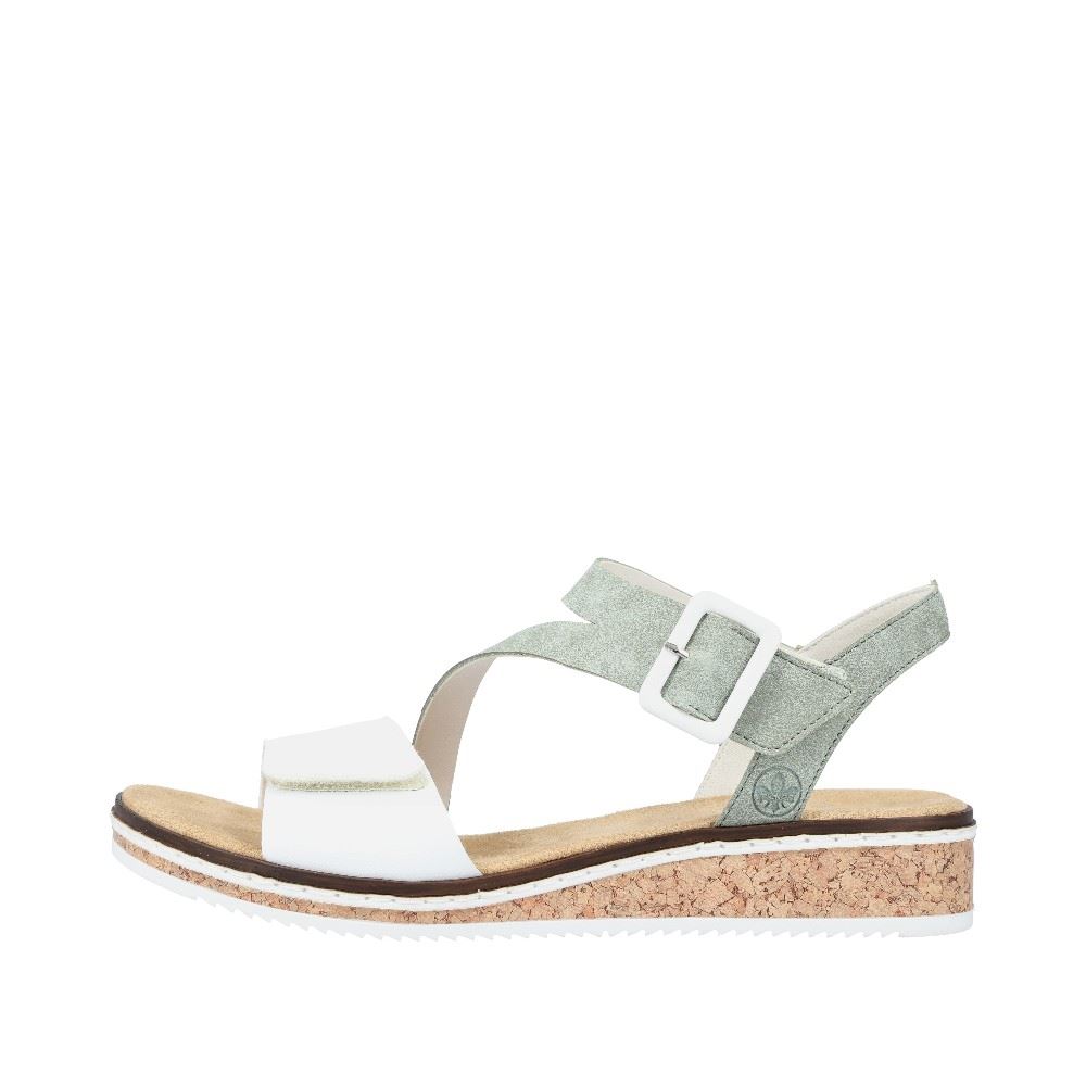Rieker Sandalette Keilabsatz mintgrün perlweiß V3660-52 