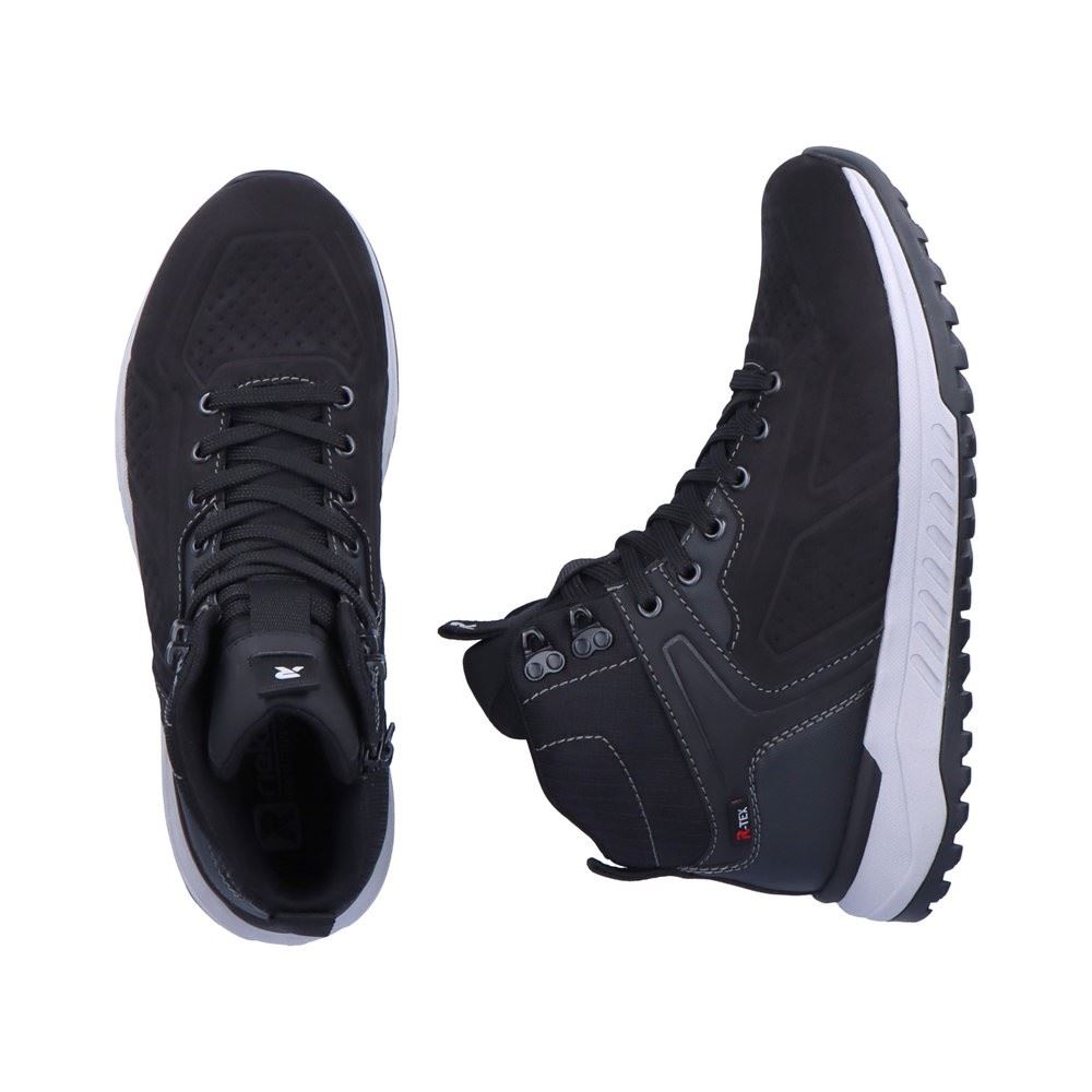 Rieker Evolution Herren Schnürboot Schnürstiefel Wechselfußbett Nano-beschichtetes Obermaterial TEX- Membran schwarz S22  U0161-00 44 | schwarz/schwarz | G