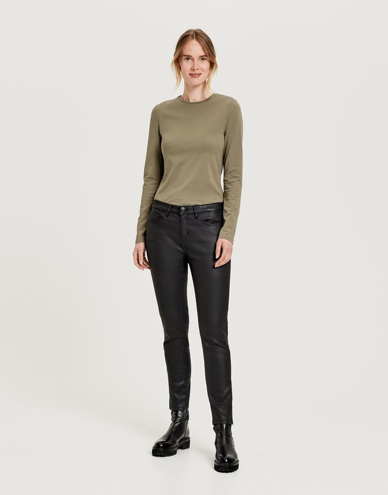 OPUS Jeans Emily Zip Coated grün und schwarz S22 242175840100 