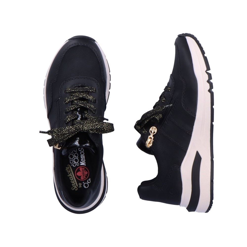 Rieker Antistress Damen Schnürhalbschuh Sneaker Keilsohle Wechselfußbett schwarz S22 M6601-00 40 | schwarz/schwarz | H