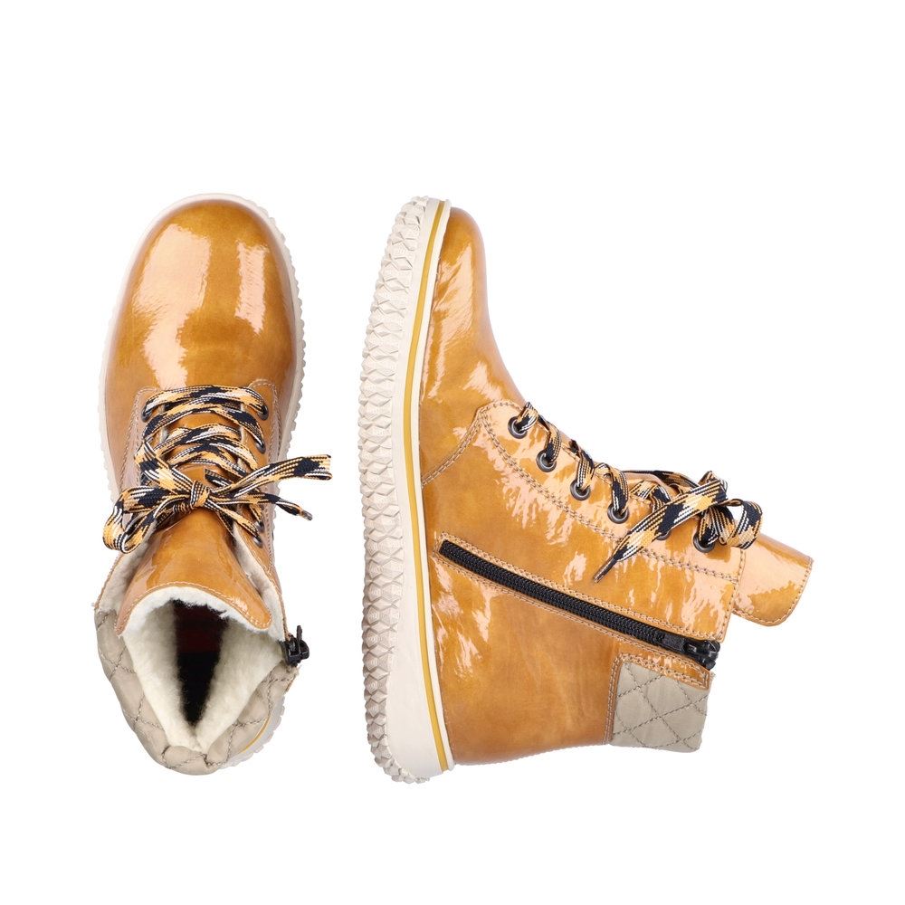 Rieker Antistress Schnürstiefel Schnürboot Lack-Optik gelb  S21  Z4206-68 39 | miele/beige | E
