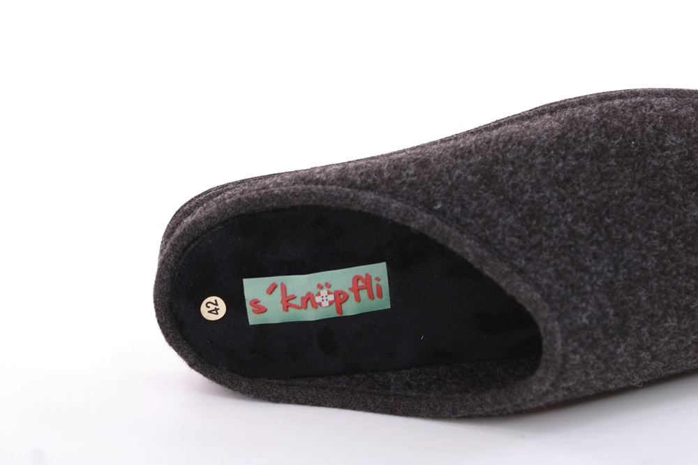 s`knöpfli Herren Hausschuh Pantoffel Filz Filzsohle grau S22 523 