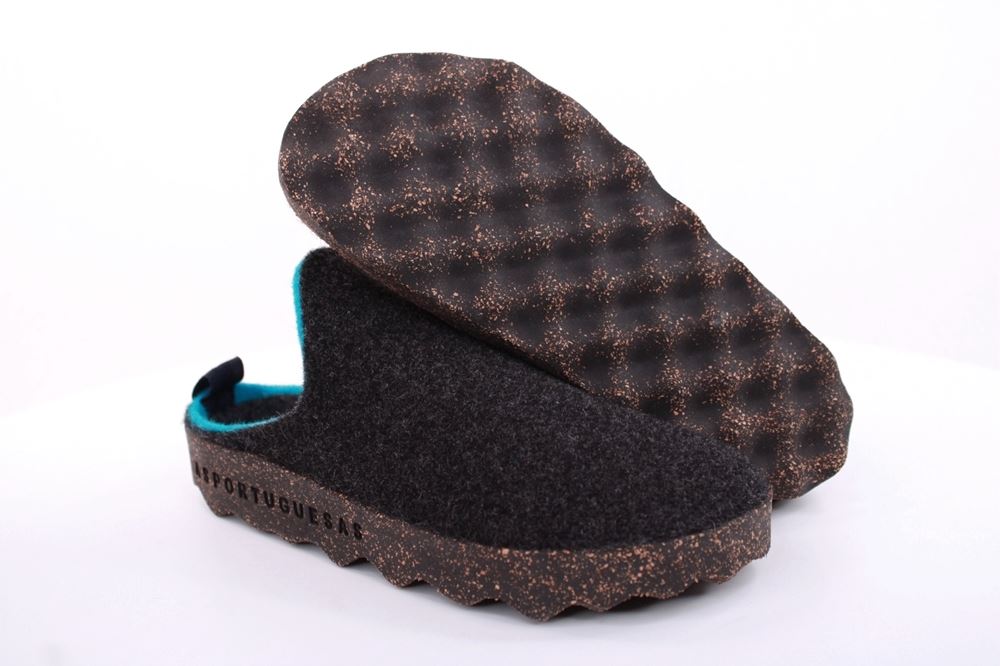 ASPORTUGUESAS Damen Pantolette Wolle Kork vegan Nachhaltig grau S22 P018023016 37 | anthrazit | 