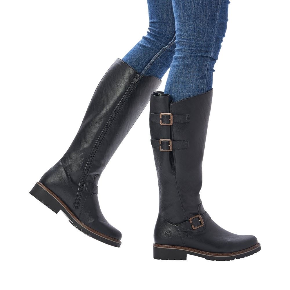 Remonte Damen Langschaftstiefel Stiefel Lammfellfutter Wechselfußbett schwarz S22 R6590-01 37 | schwarz | G