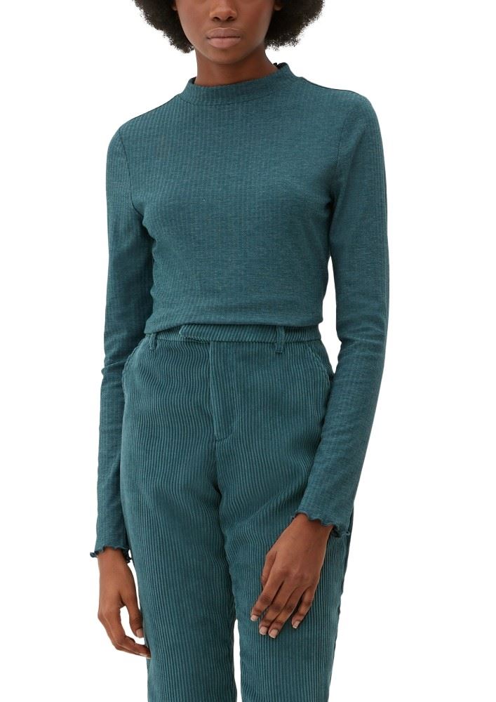 QS designed by Langarmshirt aus Viskosestretch weiß, blau, schwarz  S22  2120084 M | 02W0 WHITE | 