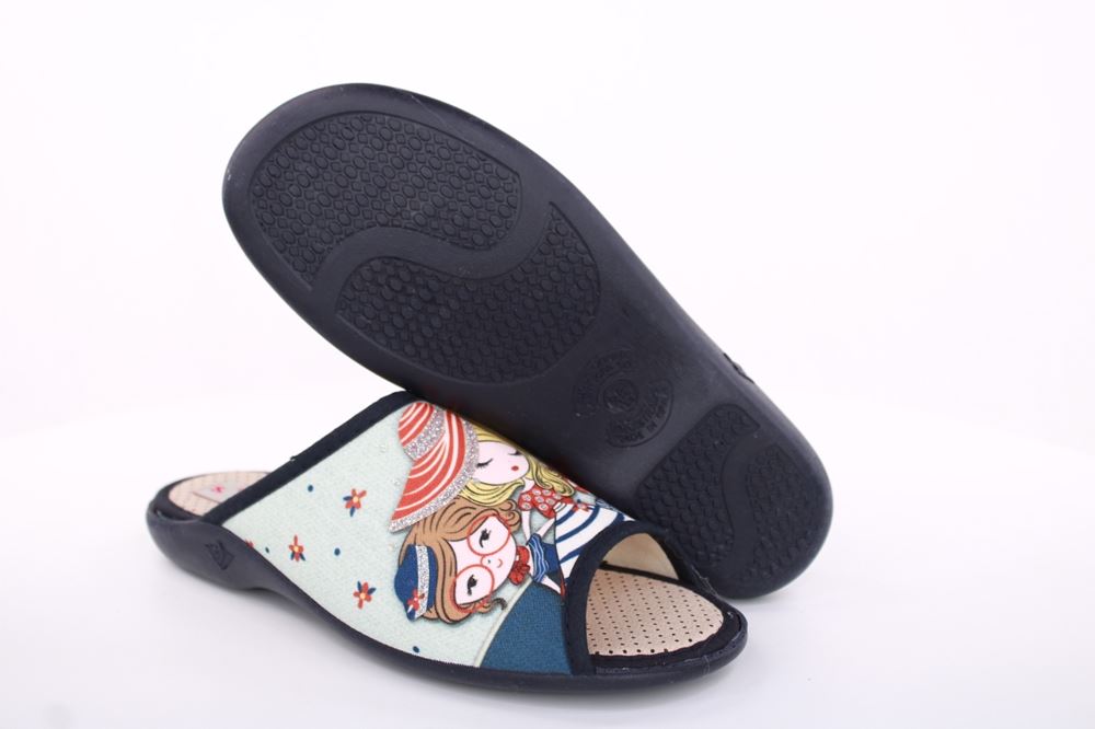 s`knöpfli Damen Pantolette Hausschuh Motiv blau S13 Z28827 