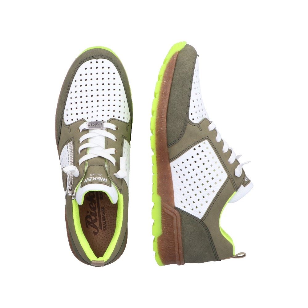 Rieker Antistress Herren Sneaker Slip on Lochmuster grün S21   15125-90 43 | olive/weiss/sag | G