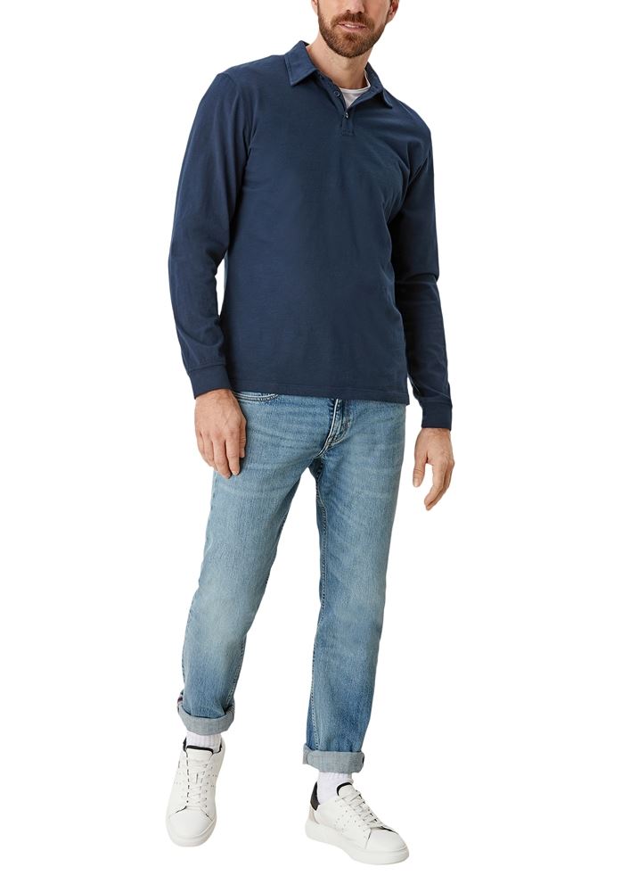s.Oliver Shirt langarm Flammgarnjersey Polokragen blau  schwarz S12 2115897 