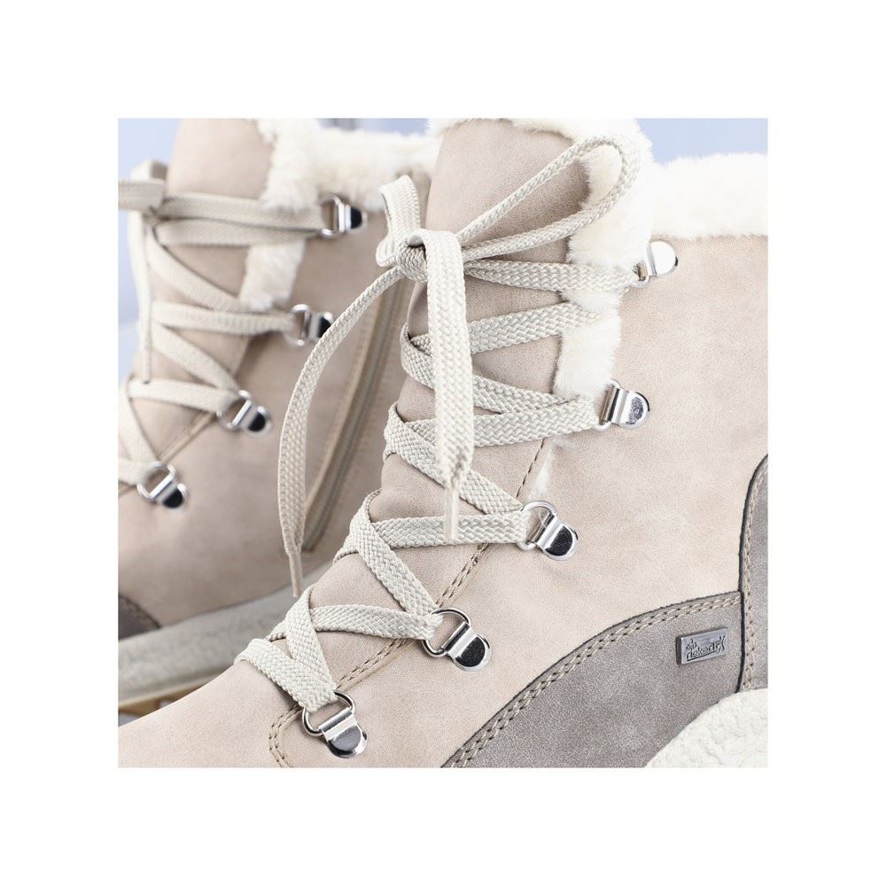 Rieker Antistress Damen Schnürboots Winterboots TEX- Membran Warmfutter derbe Sohle beige S22  Y4744-61 37 | grey/champignon | G